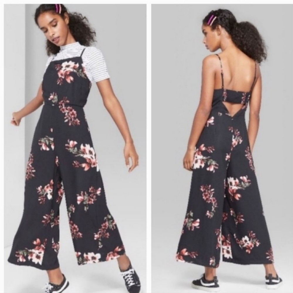 Wild Fable Floral Jumpsuit - Black and Pink